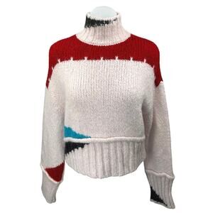 Zara Pink Red Wool Turtleneck Oversized Colorblock Pullover Sweater Top Size M